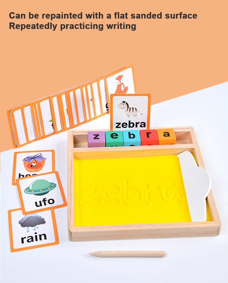 Wooden Sandbox Writing Letters Tray with Alphabet Blocks
