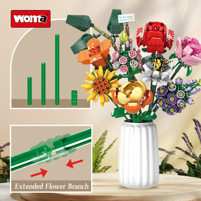 8 Flowers Brick Bouquet Building Blocks Set Toy With Vaze