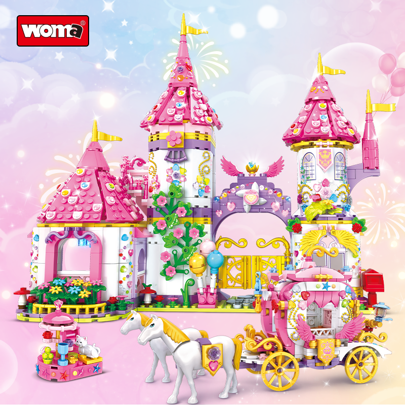 Princess Castle Carriage Educational Building Block Set Model for Girls Fairyland Play House for Children