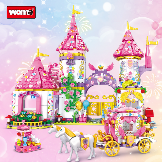 Princess Castle Carriage Educational Building Block Set Model for Girls Fairyland Play House for Children