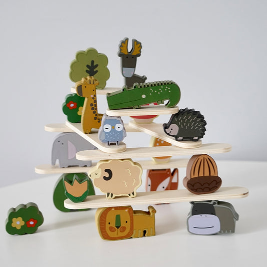Montessori Animal Stacking Blocks - Wooden Balance Puzzle for Toddlers