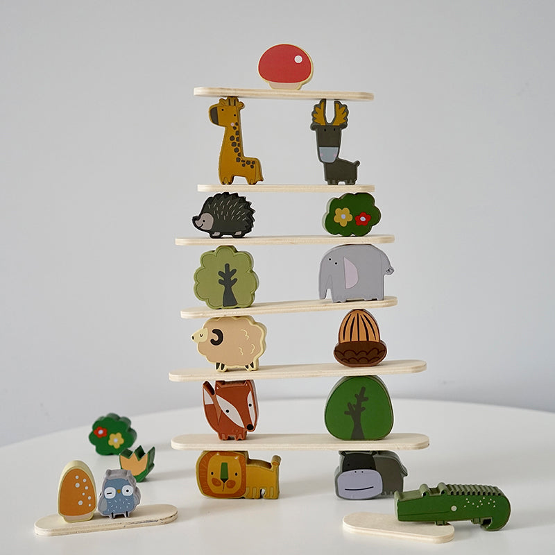 Montessori Animal Stacking Blocks - Wooden Balance Puzzle for Toddlers
