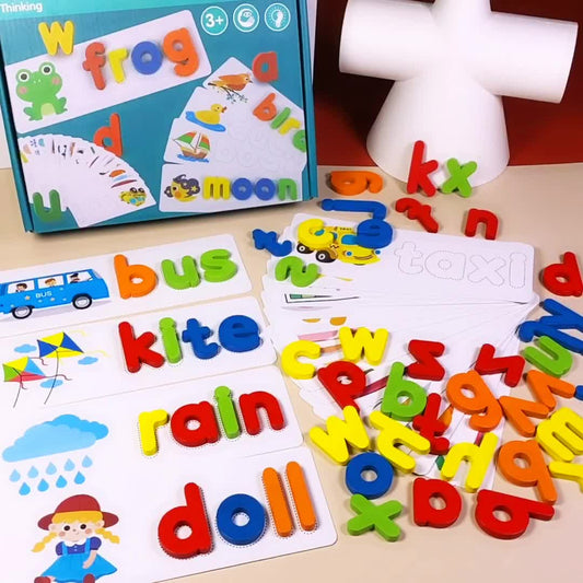 Montessori Matching Letters Toy – Wooden Letter Spelling and Writing Puzzle for Early Learning