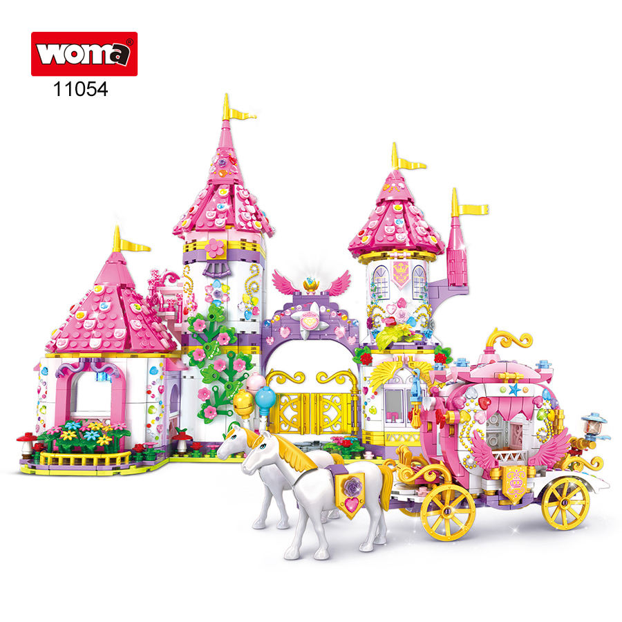 Princess Castle Carriage Educational Building Block Set Model for Girls Fairyland Play House for Children