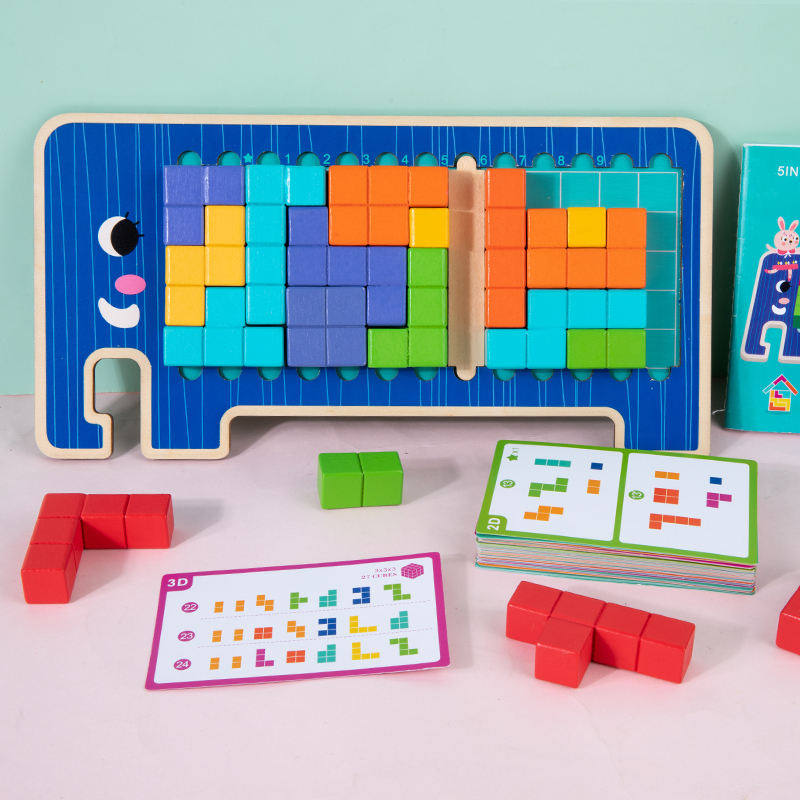 5-in-1 Wooden Logic Training Elephant Building Puzzle Intellectual Challenge Game