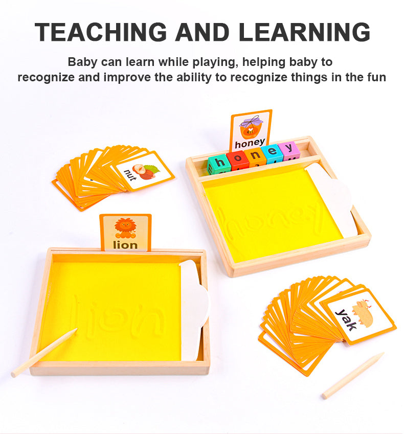 Wooden Sandbox Writing Letters Tray with Alphabet Blocks