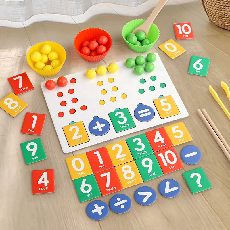Montessori Math Learning Toy - Wooden Number Matching & Counting Bead Game