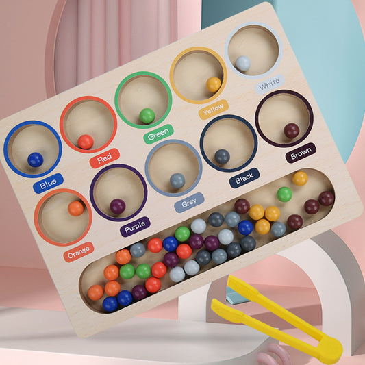 Wooden Clip Bead Toy - Montessori Color Sorting & Counting Game for Toddlers