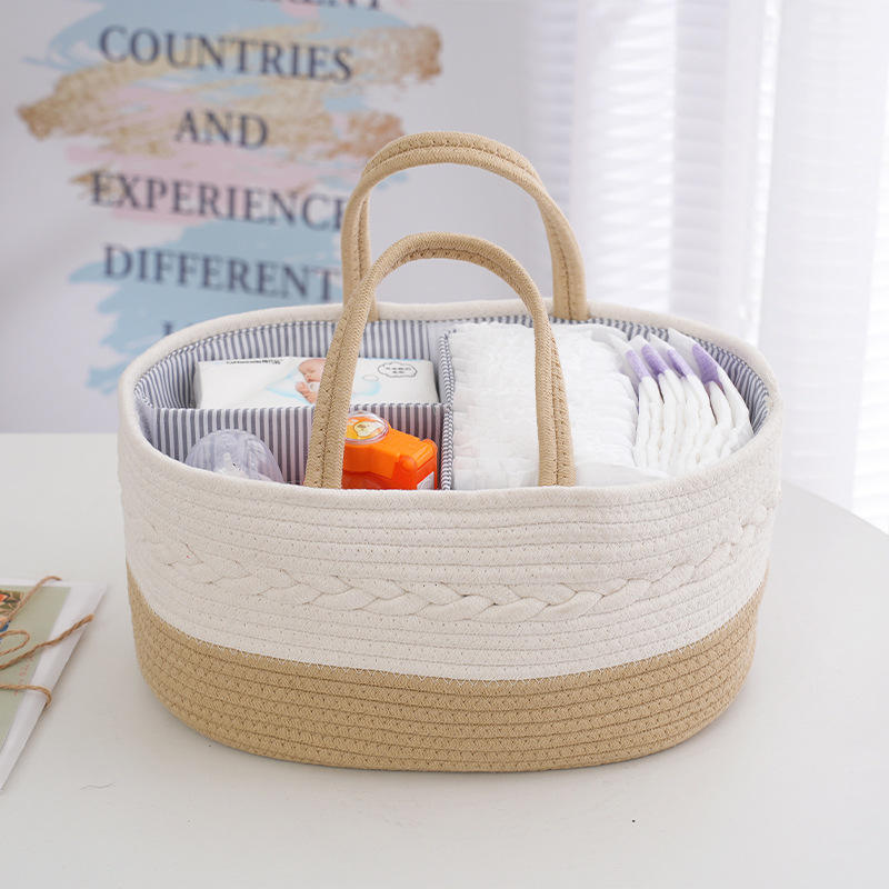All Essential Woven Baby Diaper Caddy Organizer Cotton Rope Basket