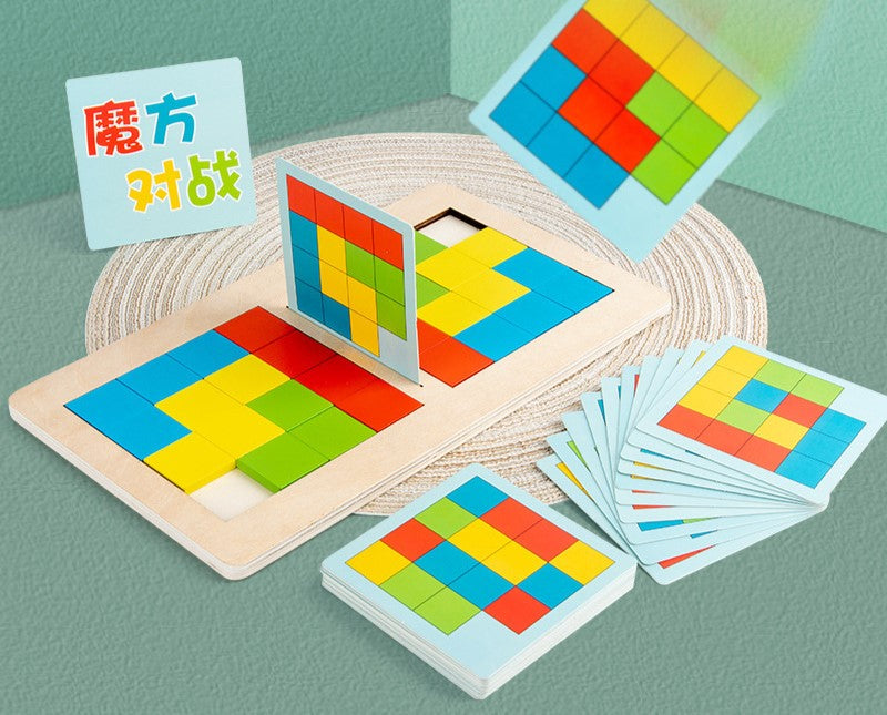 Montessori Battle Puzzle - Wooden 3D Cube Matching Game for Two