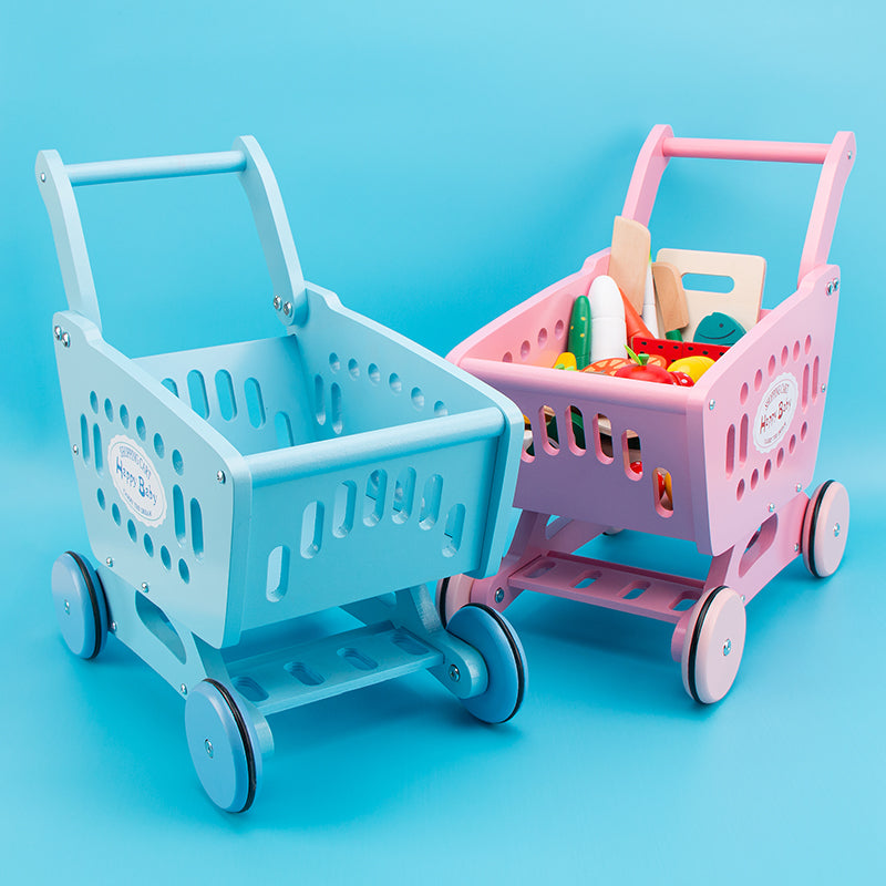 Wooden Shopping Cart with 17 Fruits Set Toys