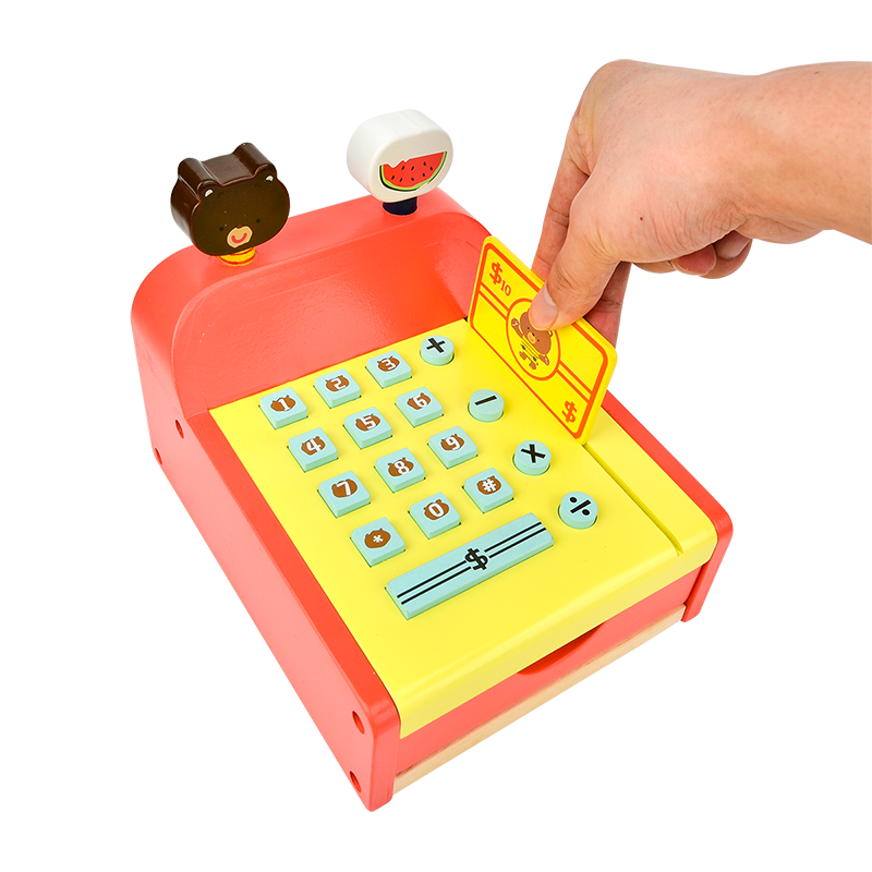Wooden Simulation Cash Register Shopping Desk Play Toy