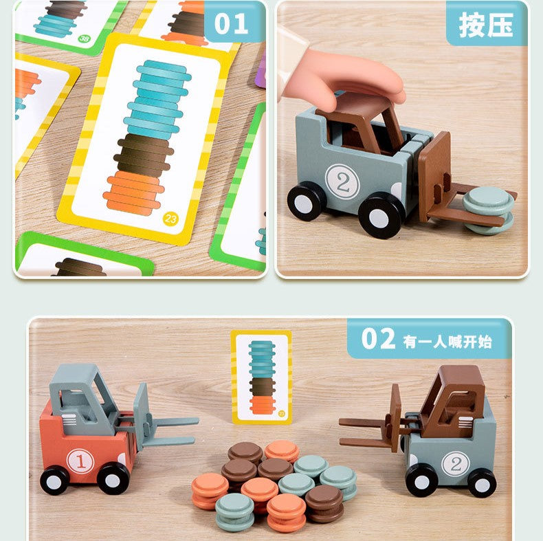 Montessori Forklift Model – Wooden Construction Toy with Duel Game Mode