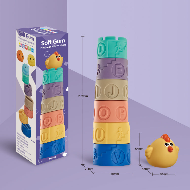 6-Layer Soft Rubber Silicon Stacked Tower Toy Set - 7 PCS