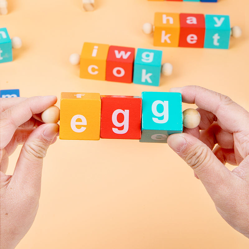 Wooden Spelling Blocks Turning Rotating Matching Letters Toy