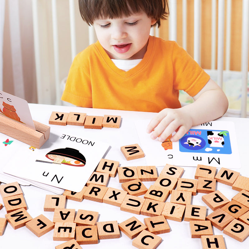 Educational Wooden Word Matching Game - Montessori Spelling Puzzle