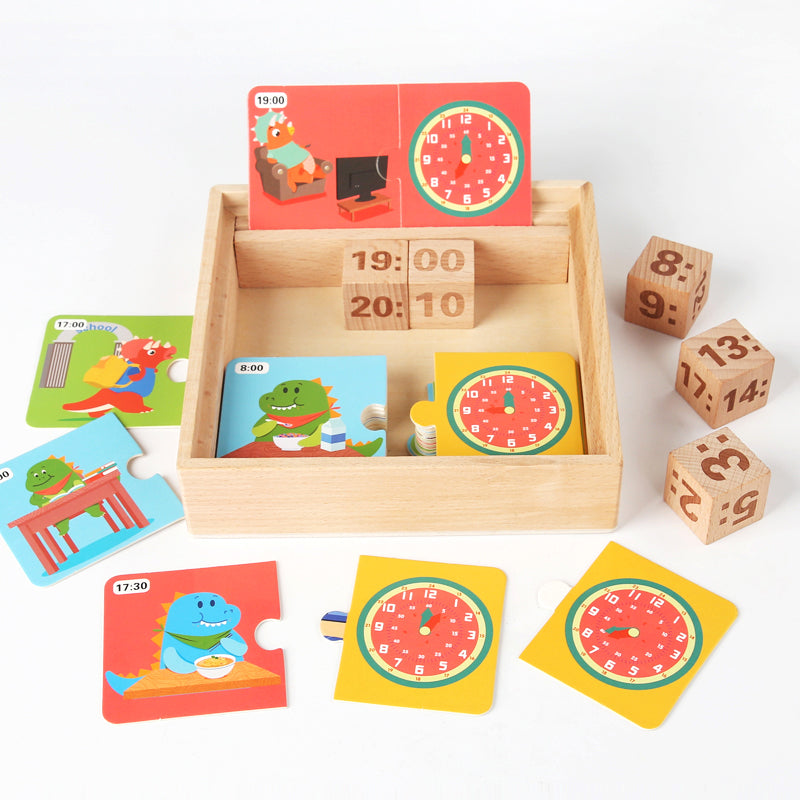Montessori Wooden Learning Clock - Cognitive Building Blocks & Tabletop Game
