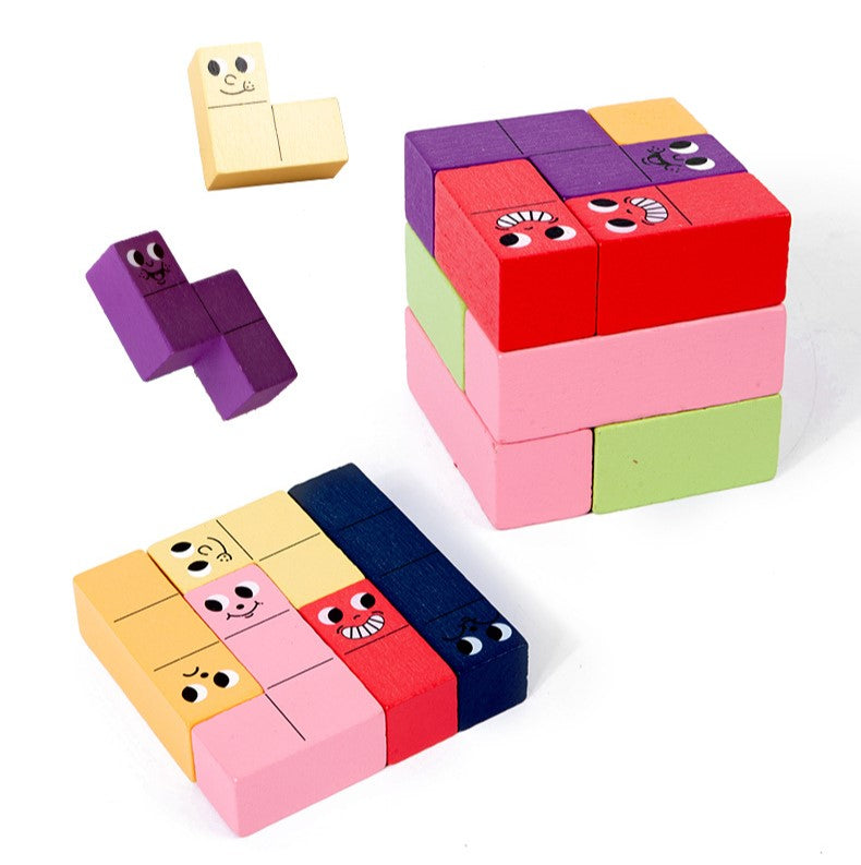 Montessori 3D Puzzle Blocks - Wooden Geometric Thinking Game for Kids