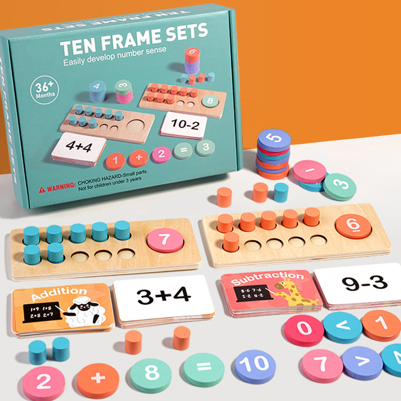 Montessori Math Learning Toy - Wooden Ten Digit Counter & Building Blocks