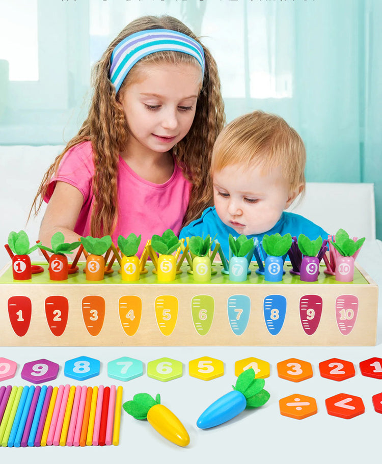 Wooden Pairing Radishes and Numbers Math Learning Set - Number Blocks & Counting Sticks with Sorting Toy