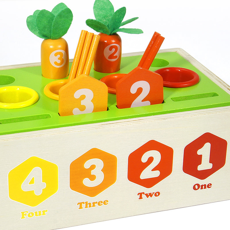 Wooden Pairing Radishes and Numbers Math Learning Set - Number Blocks & Counting Sticks with Sorting Toy