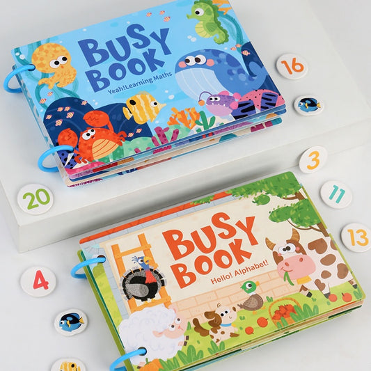 Wooden Busy Activity Book - Early Learning Puzzle & Matching Game for Kids