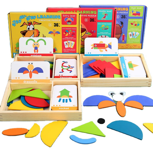 Montessori Wooden Puzzle - Geometric Shape Jigsaw for Creative Thinking
