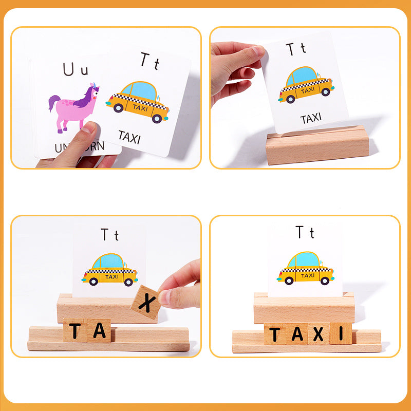 Educational Wooden Word Matching Game - Montessori Spelling Puzzle
