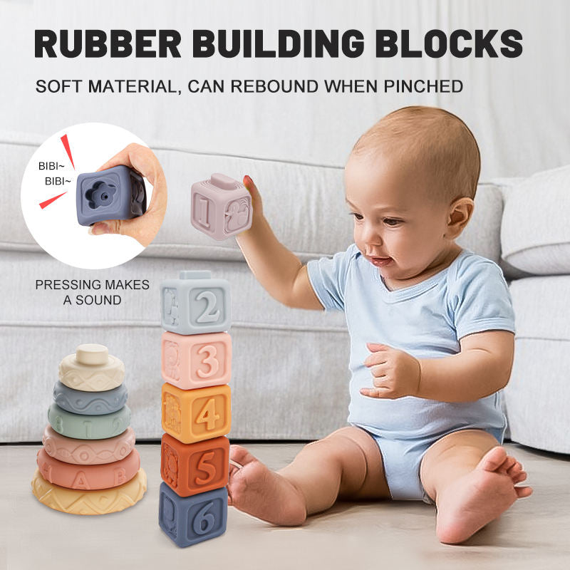 4-in-1 Set Toy Shape Sorter Montessori Sensory Baby Stacking Toys With Soft Silicon Stacking Blocks - 19 PCS