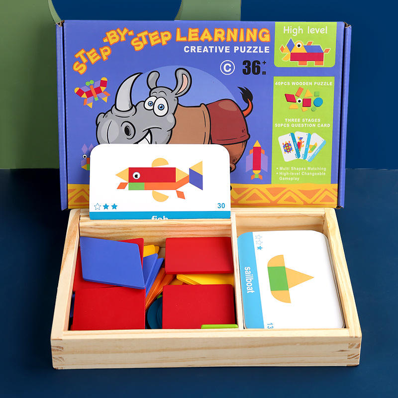 Montessori Wooden Puzzle - Geometric Shape Jigsaw for Creative Thinking
