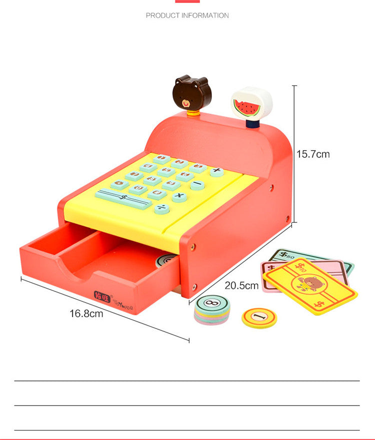 Wooden Simulation Cash Register Shopping Desk Play Toy