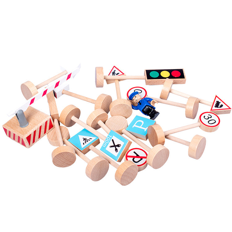 Wooden 15 Traffic Road Signs Learning Play Set