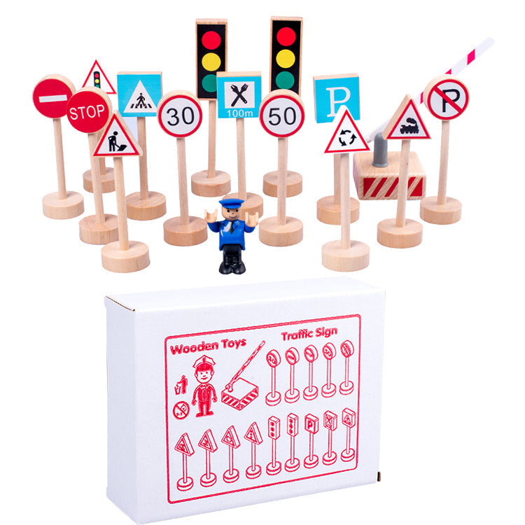 Wooden 15 Traffic Road Signs Learning Play Set