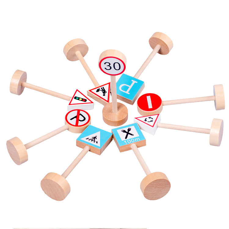 Wooden 15 Traffic Road Signs Learning Play Set