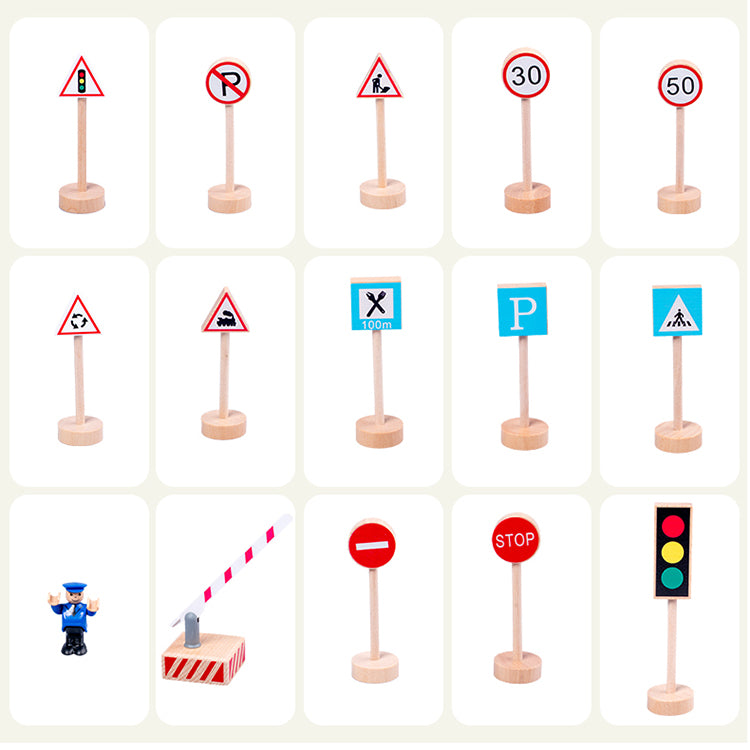 Wooden 15 Traffic Road Signs Learning Play Set
