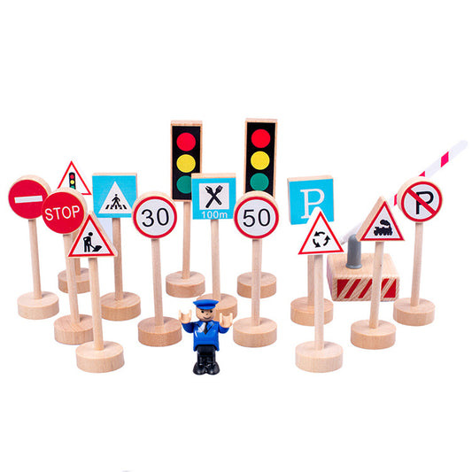 Wooden 15 Traffic Road Signs Learning Play Set