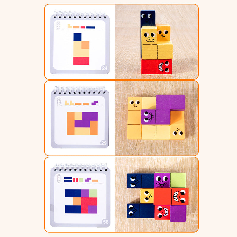 Montessori 3D Puzzle Blocks - Wooden Geometric Thinking Game for Kids