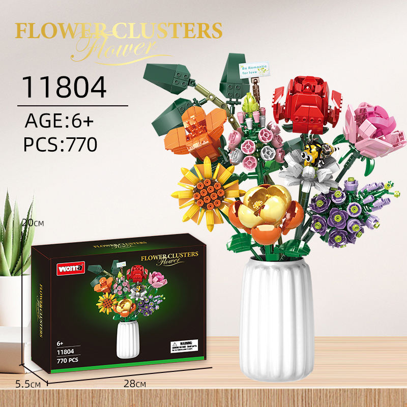 8 Flowers Brick Bouquet Building Blocks Set Toy With Vaze