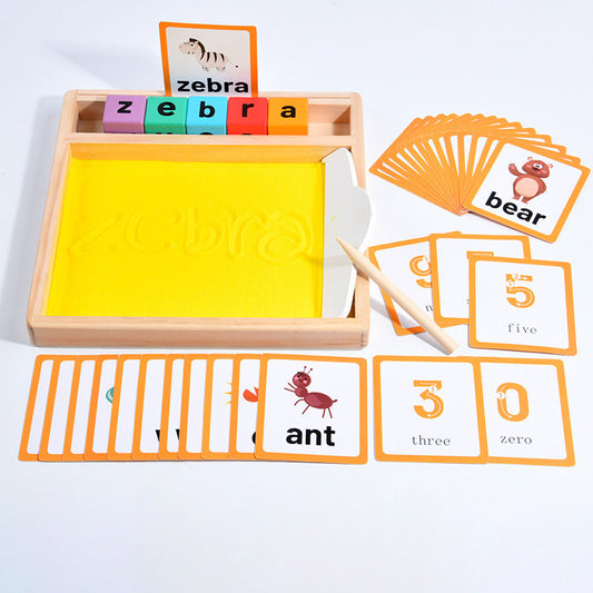 Wooden Sandbox Writing Letters Tray with Alphabet Blocks
