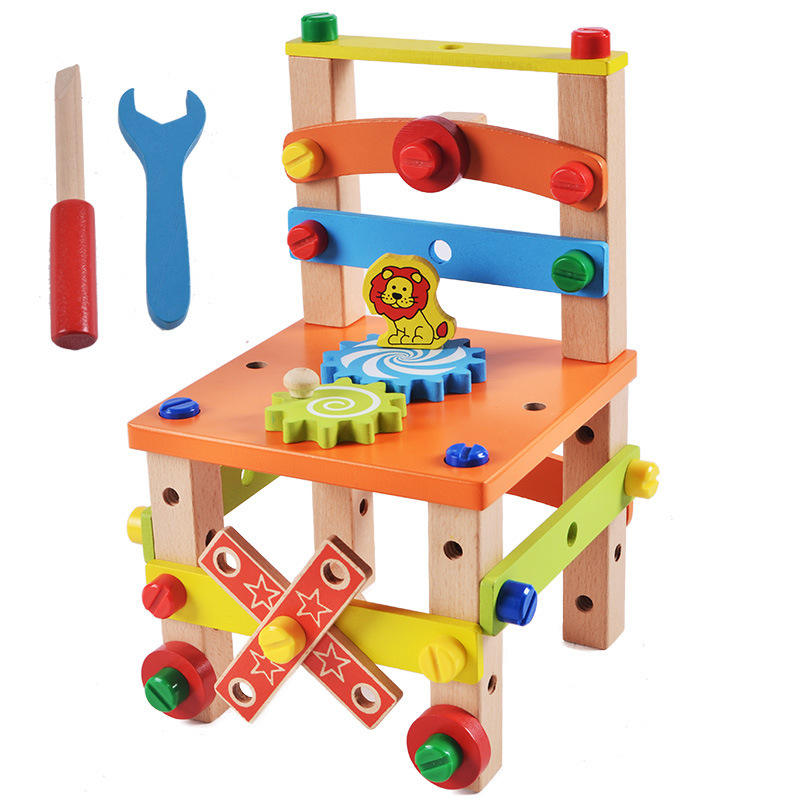 Montessori Building Toy – Wooden Chair Assembly Kit with Tools