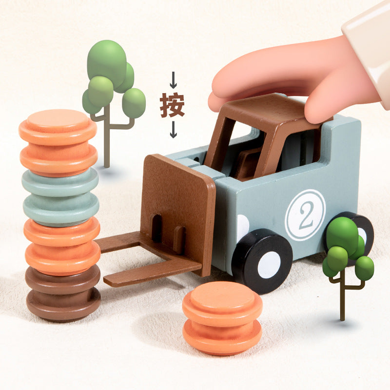 Montessori Forklift Model – Wooden Construction Toy with Duel Game Mode