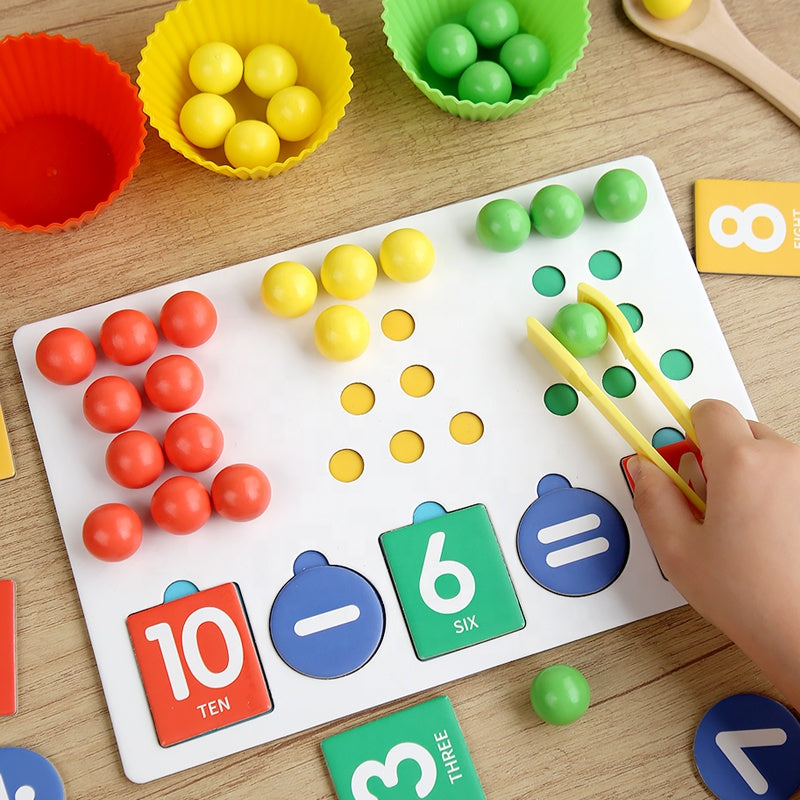 Montessori Math Learning Toy - Wooden Number Matching & Counting Bead Game