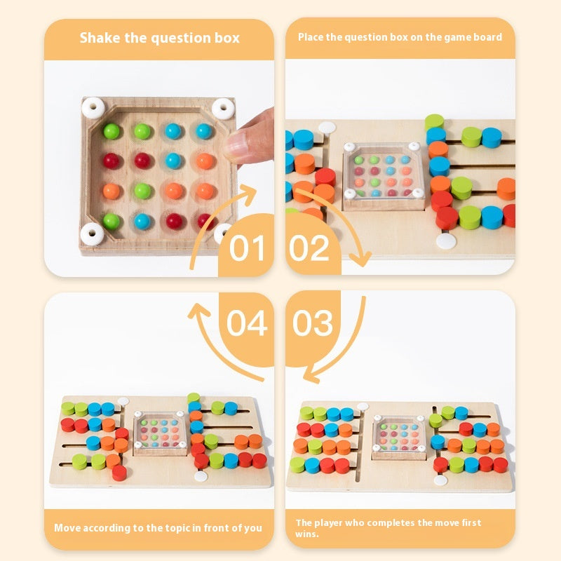 Montessori Shaking Beads Game – 4-Color Wooden Logic Toy (Double Battle Mode)