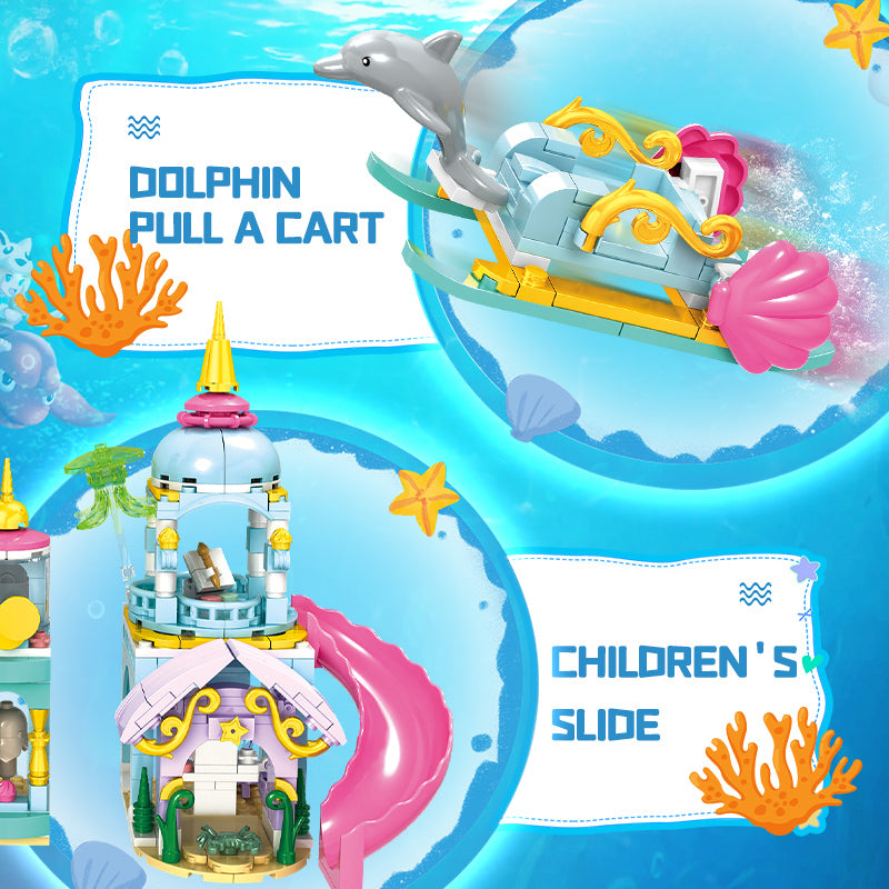 Castle High-Durable Plastic Small Sea World Particle Undersea Castle Building Blocks Model Toy for Girls