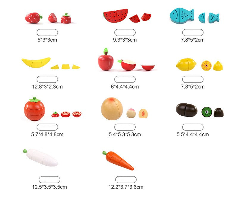 Wooden Shopping Cart with 17 Fruits Set Toys