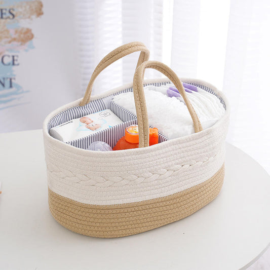 All Essential Woven Baby Diaper Caddy Organizer Cotton Rope Basket