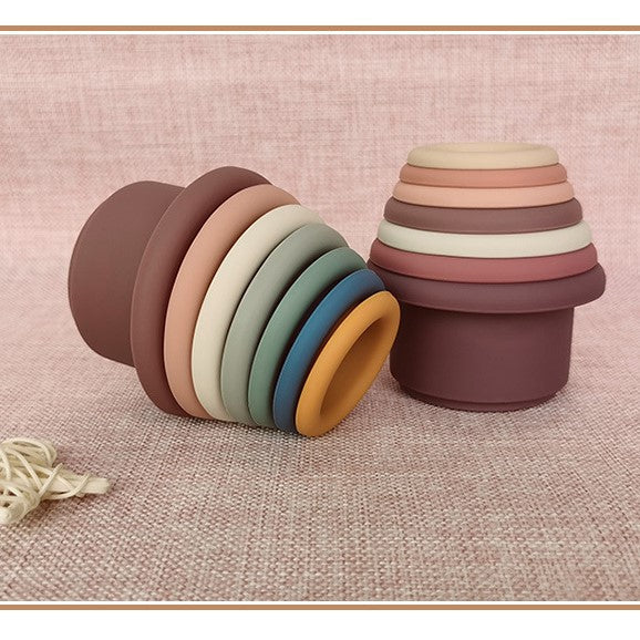 Montessori Bath Nesting Cups Fun Educational Platinum Silicone Sensory Baby Stacking Toy
