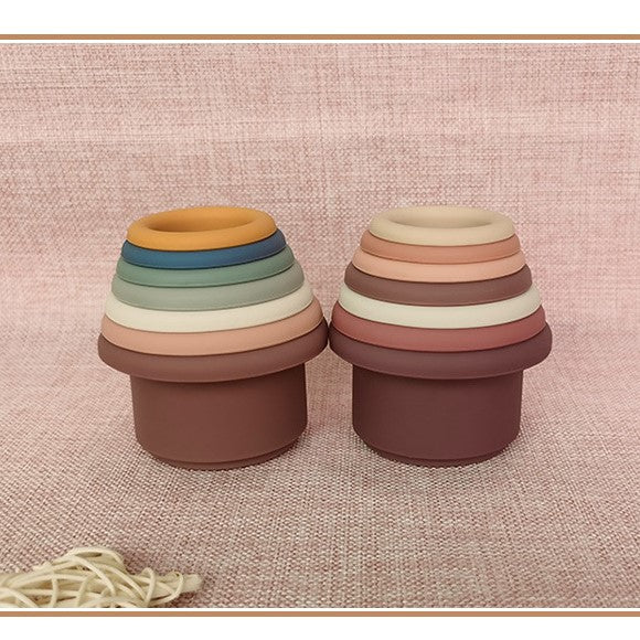 Montessori Bath Nesting Cups Fun Educational Platinum Silicone Sensory Baby Stacking Toy