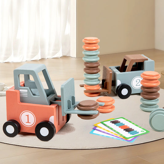 Montessori Forklift Model – Wooden Construction Toy with Duel Game Mode