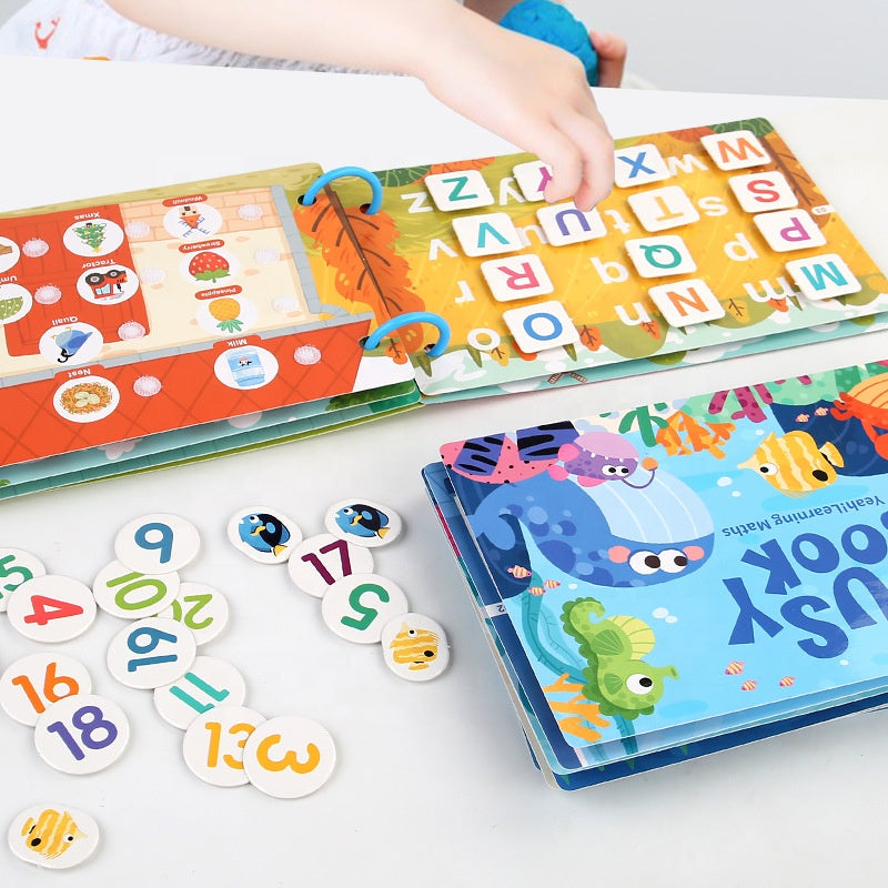 Wooden Busy Activity Book - Early Learning Puzzle & Matching Game for Kids